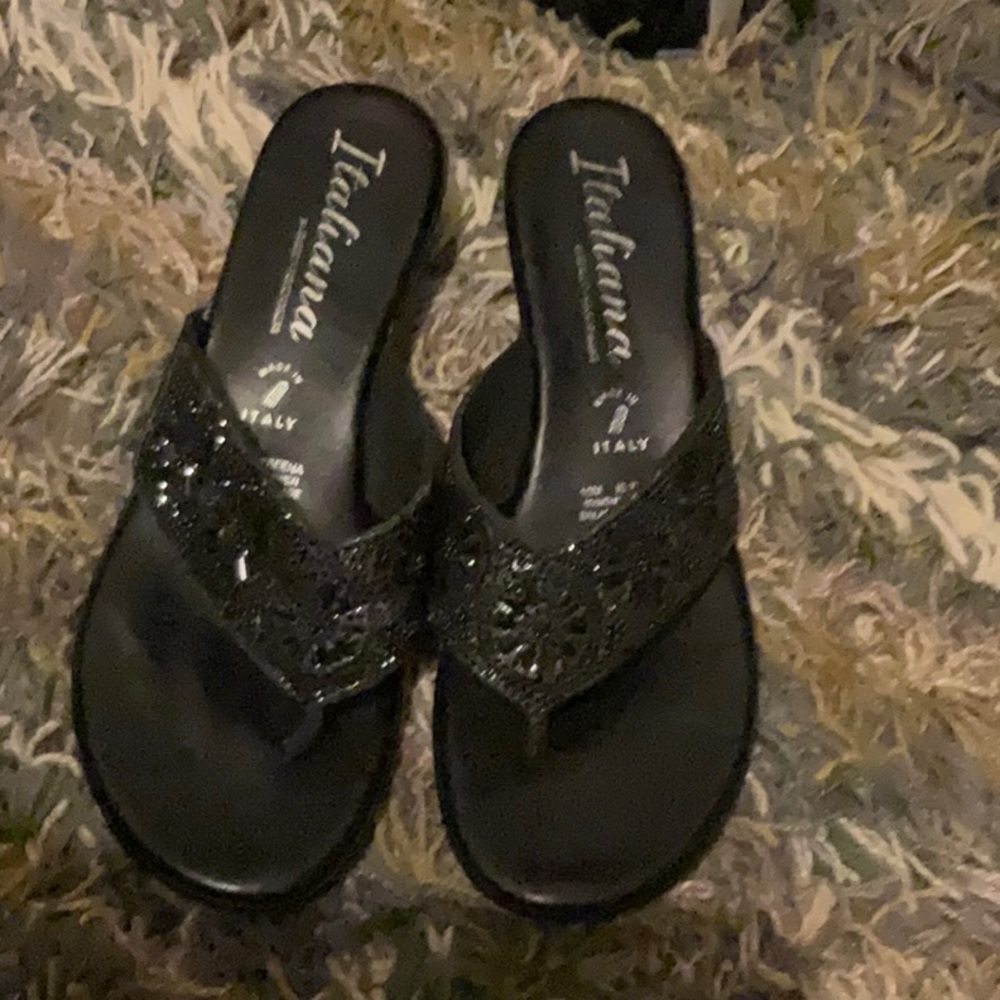 Black wedge sandals